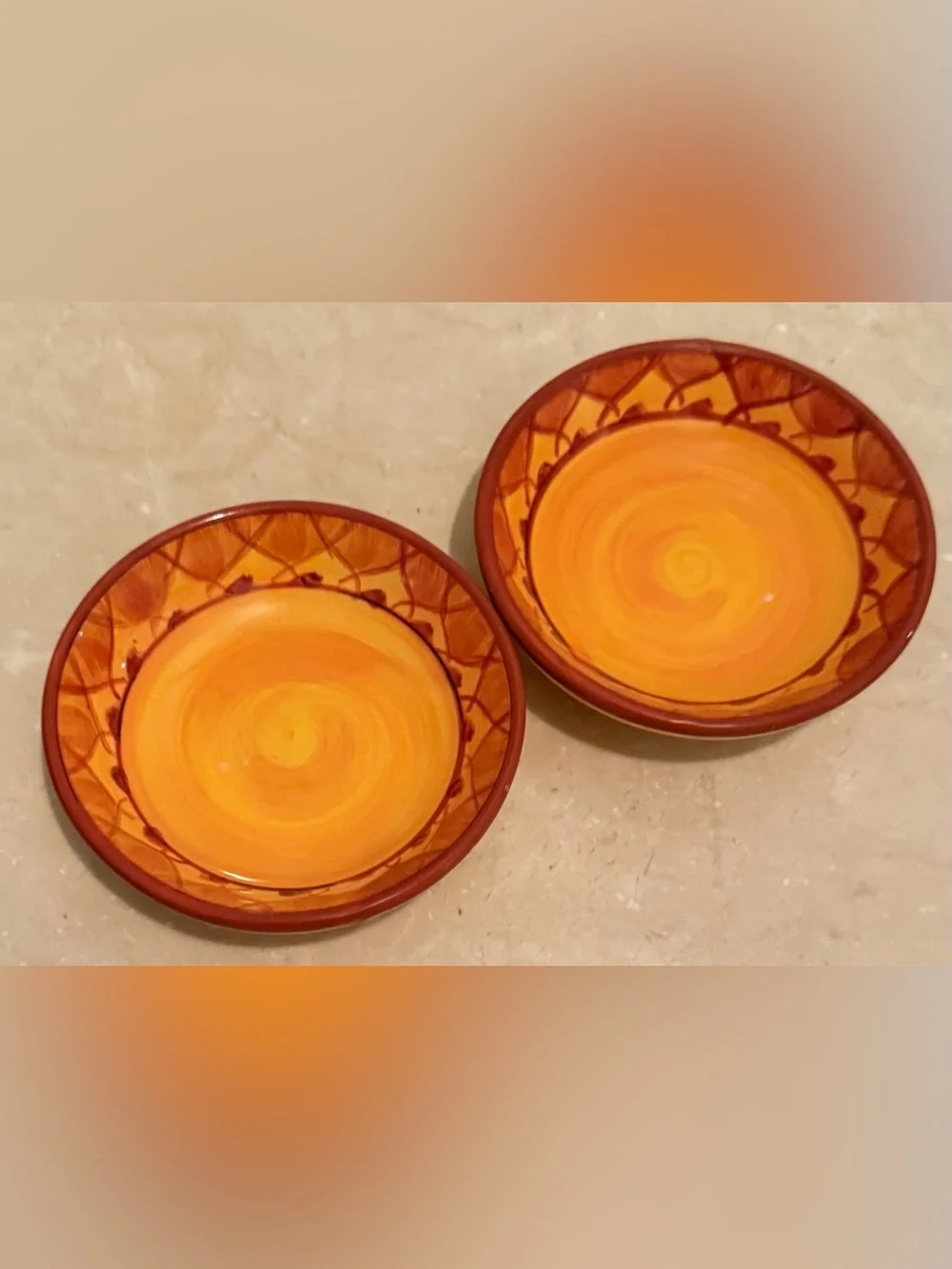 2 Karistan individual dip dish, hand-painted earthenware 4”